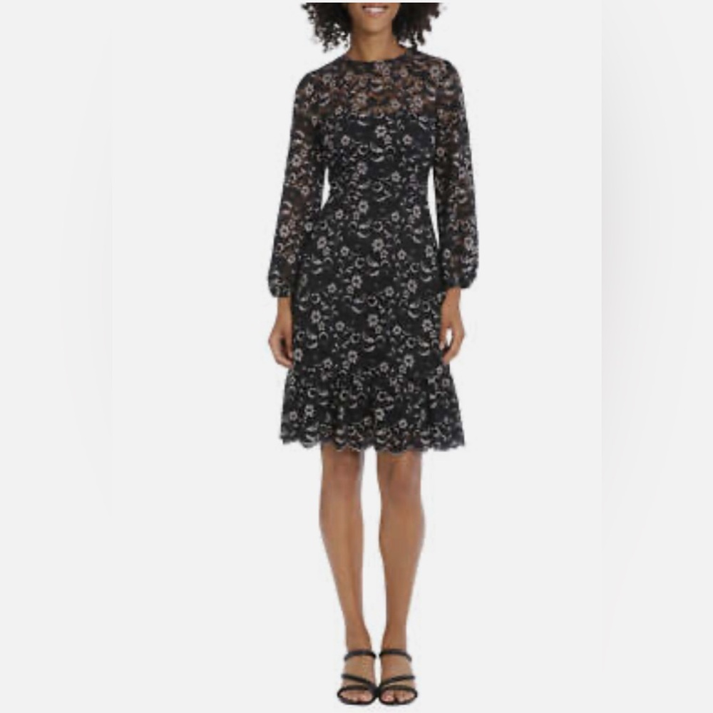 Maggy London Floral Lace Long Sleeve Fit & Flare Dress Size 6